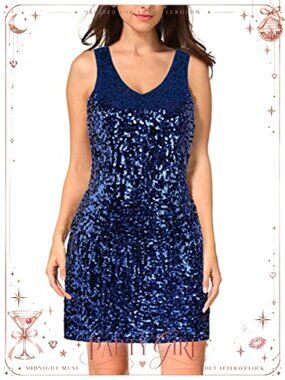 V Neck Gradient Sequin Bodycon Mini Dress Sleeveless Party Club